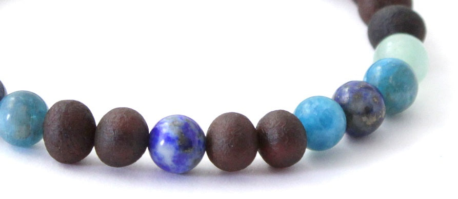 Amber Raw Cherry Stretch Bracelet With Aventurine, Lapis Lazuli and Apatite-2