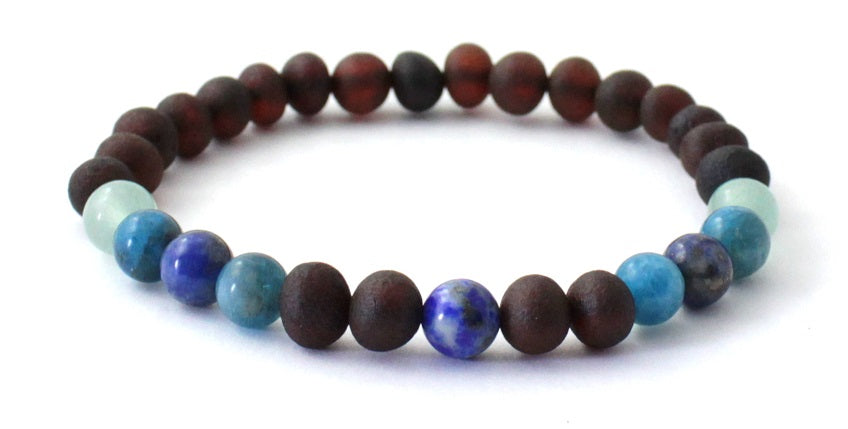 Amber Raw Cherry Stretch Bracelet With Aventurine, Lapis Lazuli and Apatite-3