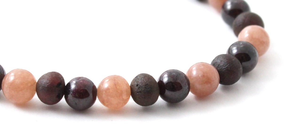 Amber Cherry Unpolished Stretch Bracelet With Sunstone and Garnet-3