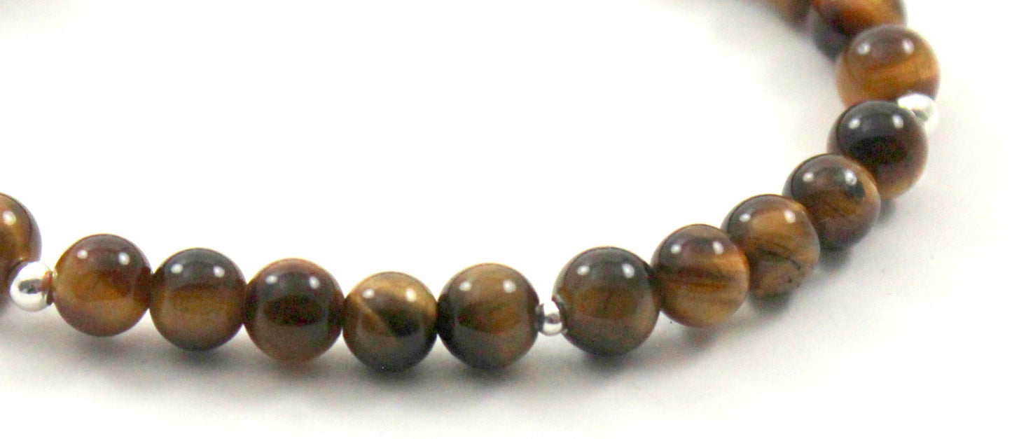 Stretch Bracelets With Silver and Brown Tiger Eye-3