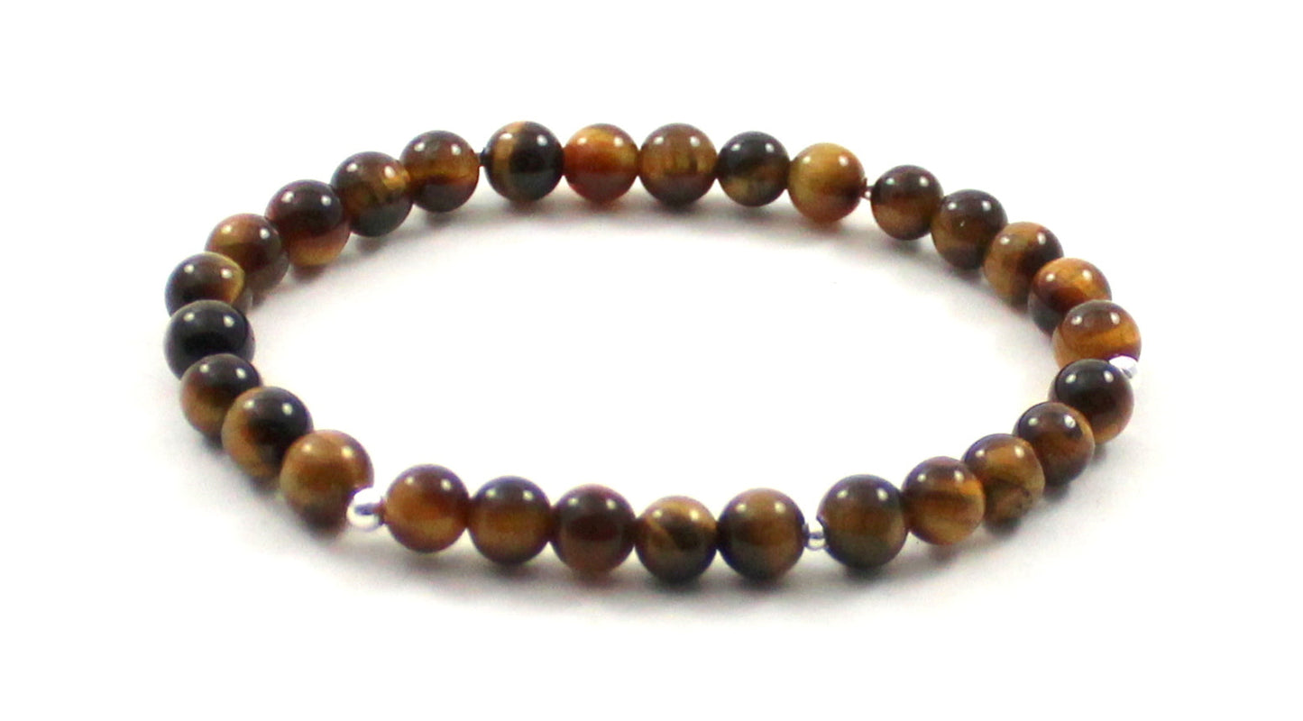 Stretch Bracelets With Silver and Brown Tiger Eye-2