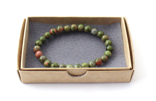 Stretch Bracelet With Unakite Green Gemstones-1