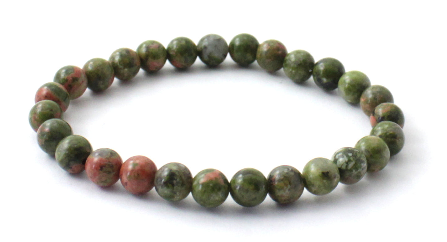 Stretch Bracelet With Unakite Green Gemstones-3