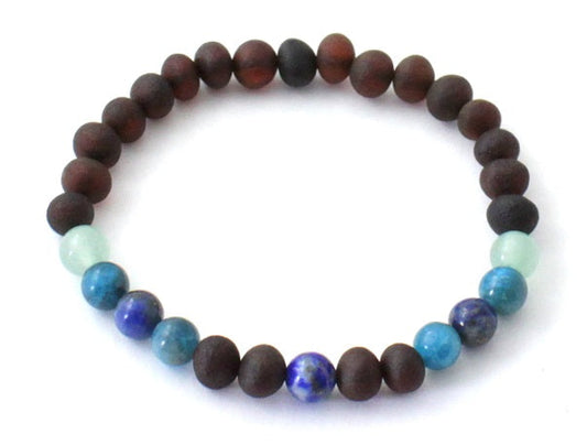 Amber Raw Cherry Stretch Bracelet With Aventurine, Lapis Lazuli and Apatite-0