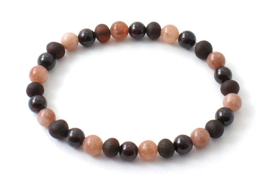 Amber Cherry Unpolished Stretch Bracelet With Sunstone and Garnet-0