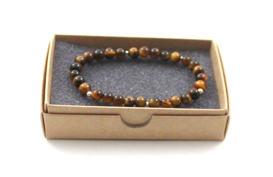 Stretch Bracelets With Silver and Brown Tiger Eye-1